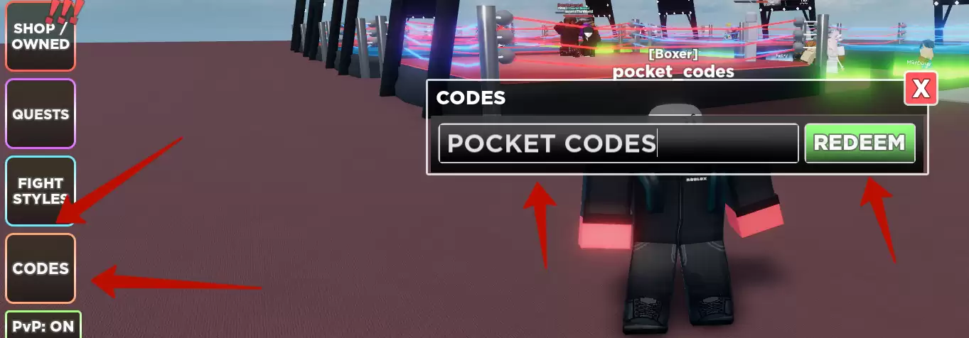 How can I redeem codes for the Untitled Boxing Game?