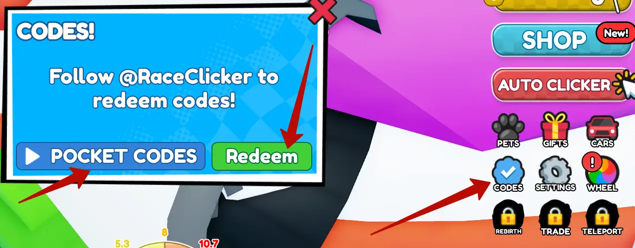 How to use codes in Race Clicker